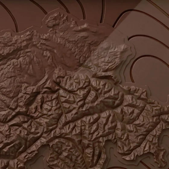 La Suisse en chocolat noir, le relief vu de dessus